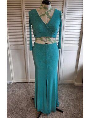 Sparkly Turquoise Crop Top and Maxi Skirt Set